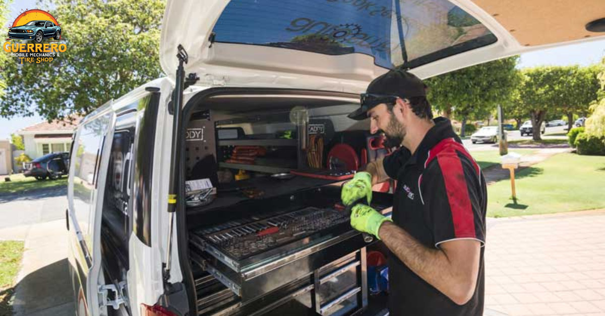 Mobile mechanic with tools and service van
